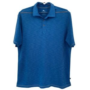 Tommy Bahama Short Sleeve Polo Men's Size Large Blue with Orange‎ Stitching